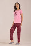 Sweet Moon Knit Cotton Pyjama Set - Darkpink Lightpink  — thumbnail 3